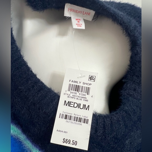 Navy Blue Crewneck Sweater with Geometric Design - Picture 3 of 4